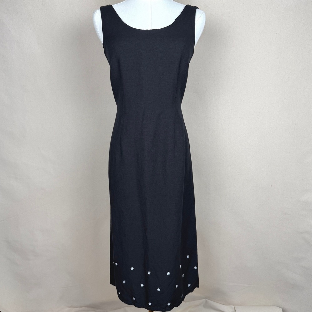 Vintage Laura Ashley Linen Blend Dainty Floral Midi Dress Minimalist 90s Size 6
